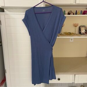 Blue Wrap Short Sleeve Swim Cover-up Dress
